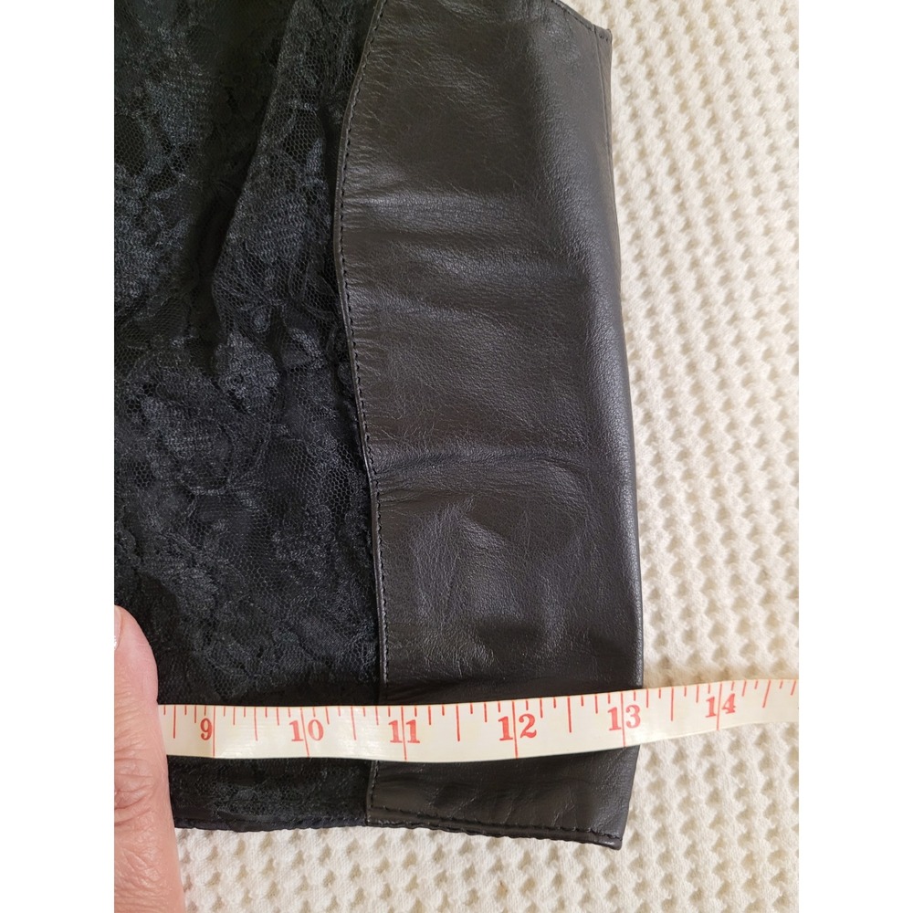 Vintage Black Leather & Lace Crop Top Side Zip Bohemian Chic Goth Style Size M - Picture 8 of 8